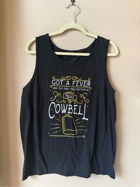 Graphic Tank Top - Black "Got a Fever" Cowbell Print